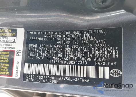 2013 Toyota Camry Le z USA, uszkodzony, nr VIN 4T4BF1FK3DR317373